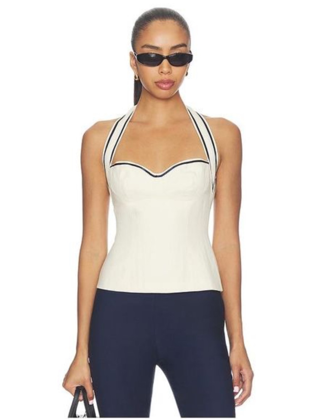Ivory Halter Sweetheart Top with Contrast Trim